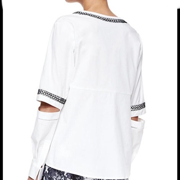 Thakoon Addition Blouse Top White Cotton Embroidered V-Neck Cutouts 2 - Picture 2 of 7